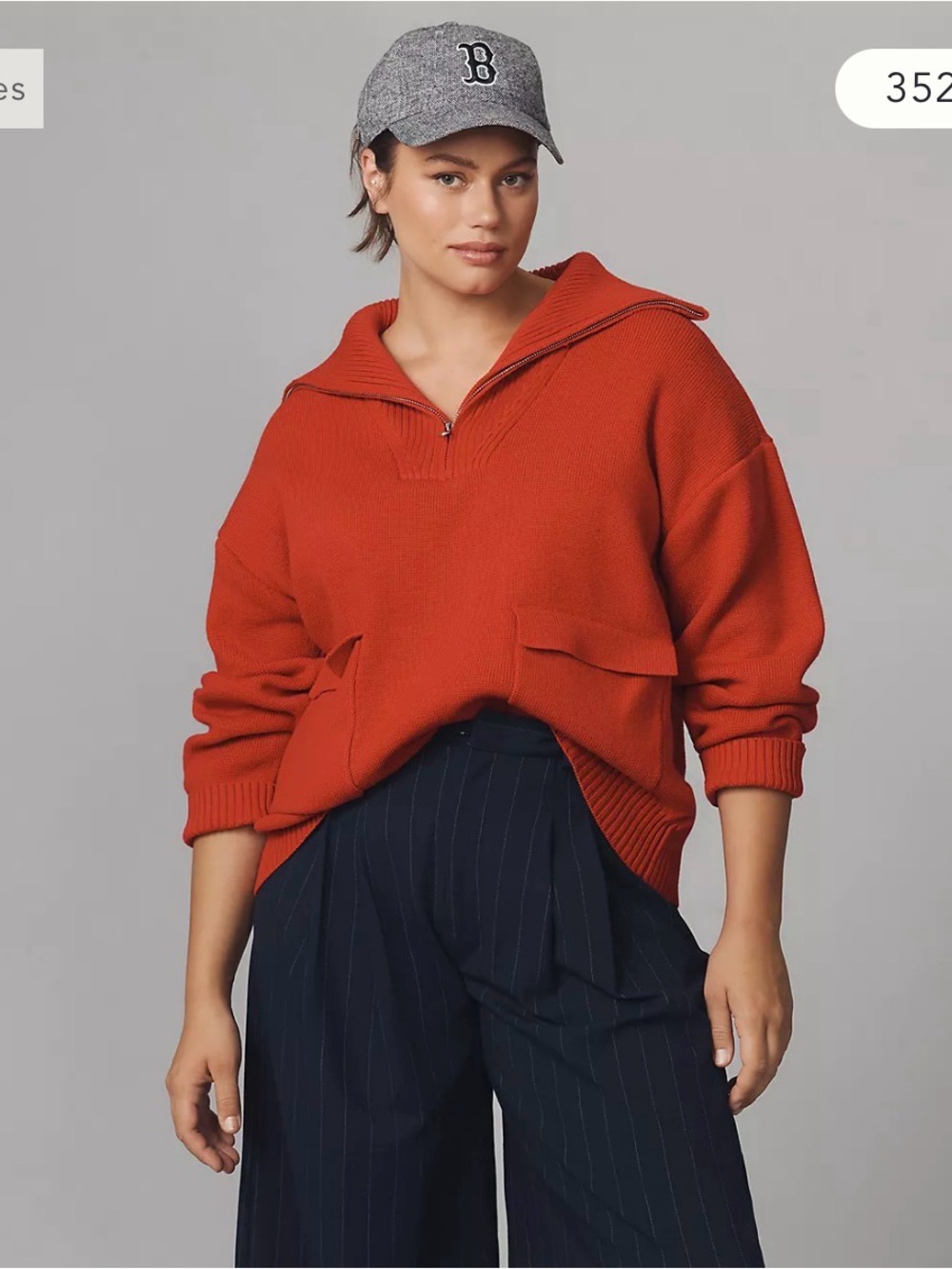 Anthropologie Red Half-Zip Collared Knit Sweater